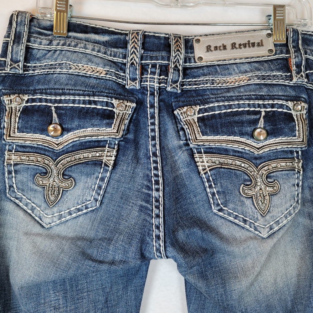 Rock Revival Womens Eleanor Bootcut Dark Wash Rhinestone Jeans Size 31 Blue - Picture 3 of 12